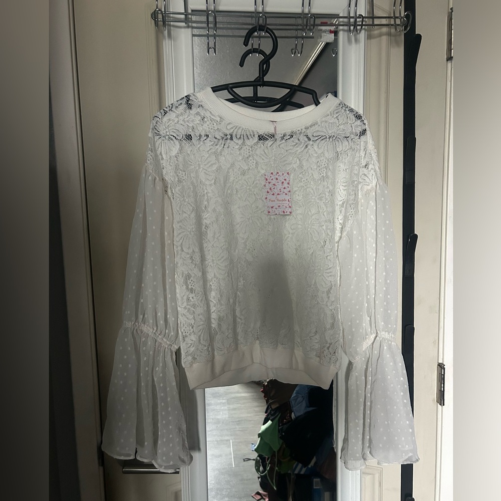 NWT Free People sheer lace ivory bodysuit, S
